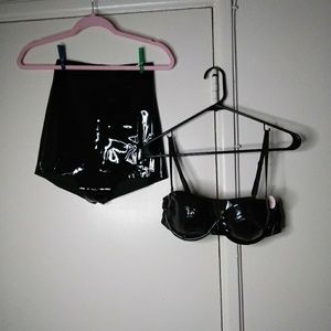 Black Vinyl Boy Shorts and Bra